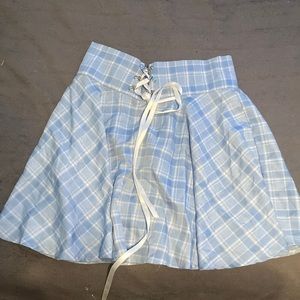 blue and white plaid skirt